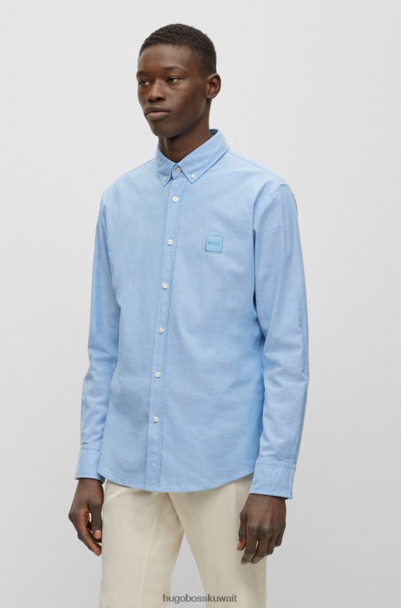 4TFNJN1727 أزرق فاتح Hugo Boss قميص Hugo ذو قصة ضيقة من قطن أكسفورد المطاطي باللون الأزرق الفاتح