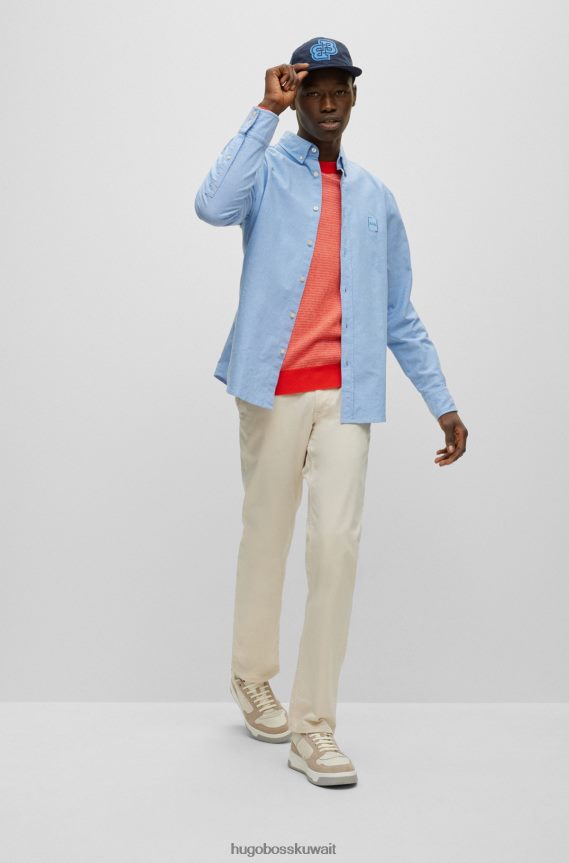 4TFNJN1727 أزرق فاتح Hugo Boss قميص Hugo ذو قصة ضيقة من قطن أكسفورد المطاطي باللون الأزرق الفاتح