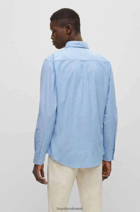 4TFNJN1727 أزرق فاتح Hugo Boss قميص Hugo ذو قصة ضيقة من قطن أكسفورد المطاطي باللون الأزرق الفاتح