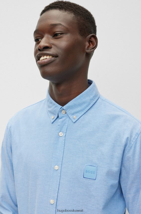 4TFNJN1727 أزرق فاتح Hugo Boss قميص Hugo ذو قصة ضيقة من قطن أكسفورد المطاطي باللون الأزرق الفاتح