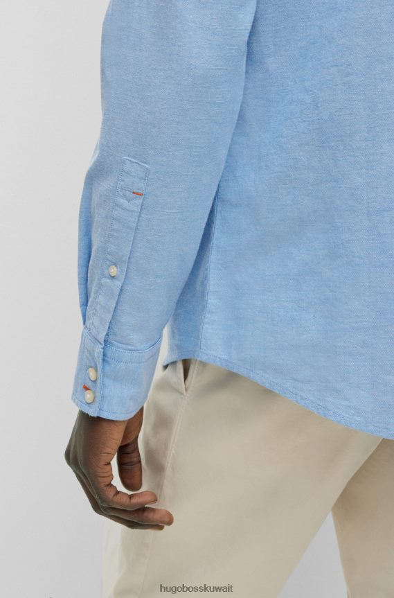 4TFNJN1727 أزرق فاتح Hugo Boss قميص Hugo ذو قصة ضيقة من قطن أكسفورد المطاطي باللون الأزرق الفاتح