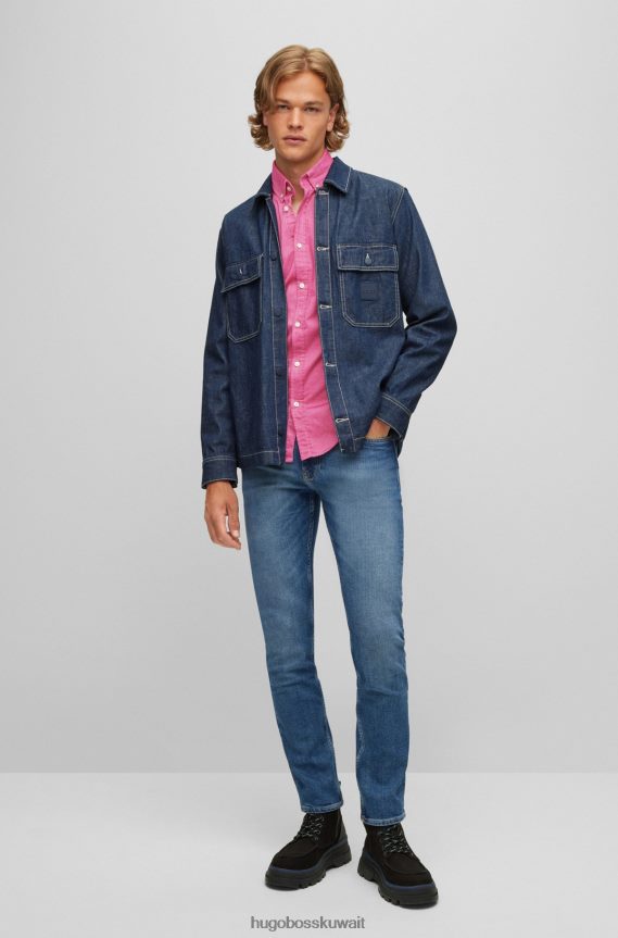 4TFNJN1728 لون القرنفل Hugo Boss قميص بقصة ضيقة من قطن أكسفورد المطاطي باللون الوردي