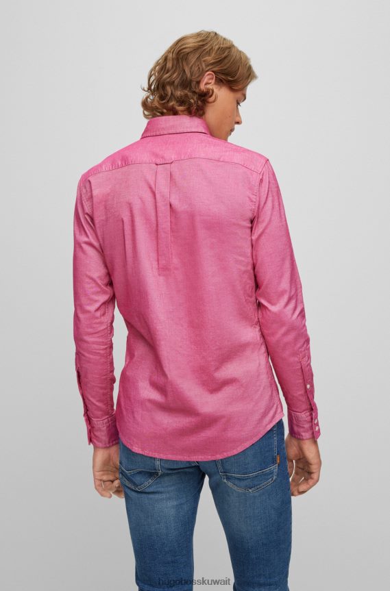 4TFNJN1728 لون القرنفل Hugo Boss قميص بقصة ضيقة من قطن أكسفورد المطاطي باللون الوردي