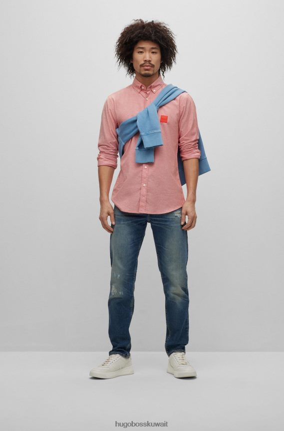 4TFNJN1729 أحمر فاتح Hugo Boss قميص أحمر فاتح بقصة ضيقة مصنوع من قطن هوغو المطاطي