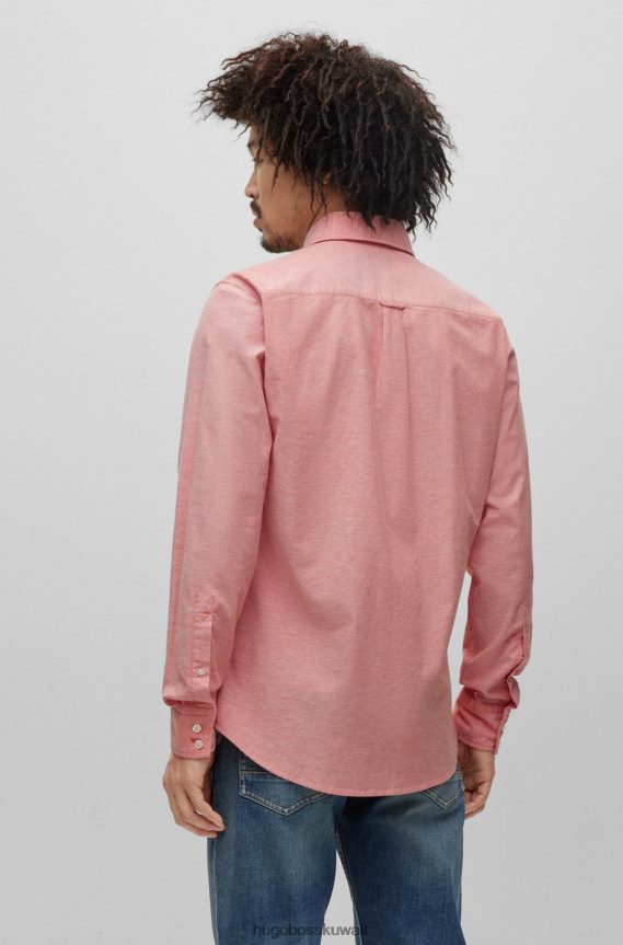 4TFNJN1729 أحمر فاتح Hugo Boss قميص أحمر فاتح بقصة ضيقة مصنوع من قطن هوغو المطاطي