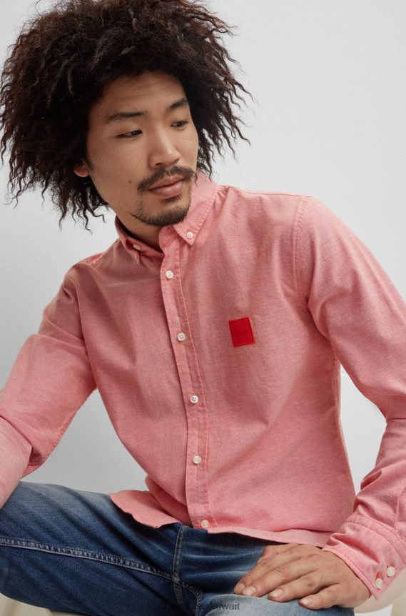 4TFNJN1729 أحمر فاتح Hugo Boss قميص أحمر فاتح بقصة ضيقة مصنوع من قطن هوغو المطاطي