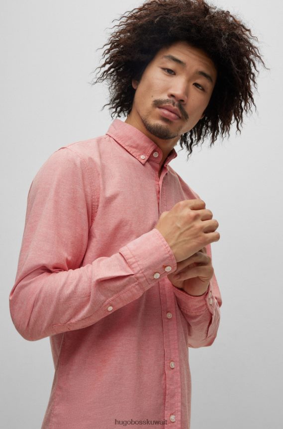 4TFNJN1729 أحمر فاتح Hugo Boss قميص أحمر فاتح بقصة ضيقة مصنوع من قطن هوغو المطاطي