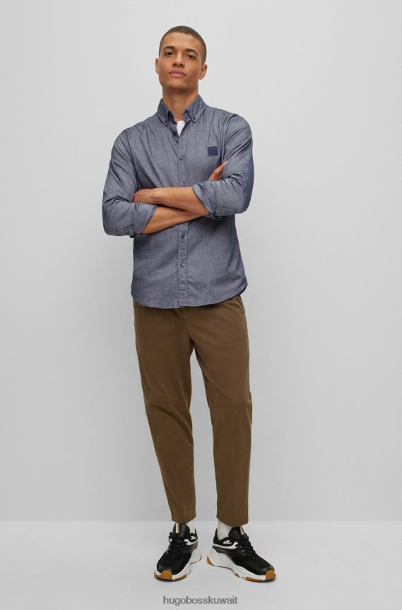 4TFNJN1730 أزرق غامق Hugo Boss قميص بقصة ضيقة من قطن أكسفورد المطاطي هوغو باللون الأزرق الداكن
