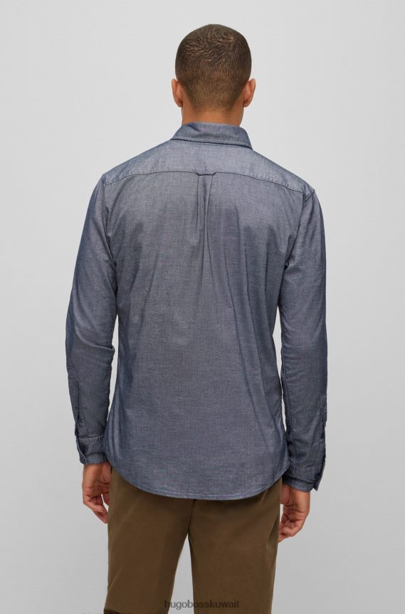 4TFNJN1730 أزرق غامق Hugo Boss قميص بقصة ضيقة من قطن أكسفورد المطاطي هوغو باللون الأزرق الداكن