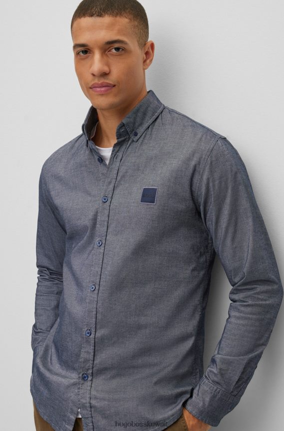 4TFNJN1730 أزرق غامق Hugo Boss قميص بقصة ضيقة من قطن أكسفورد المطاطي هوغو باللون الأزرق الداكن