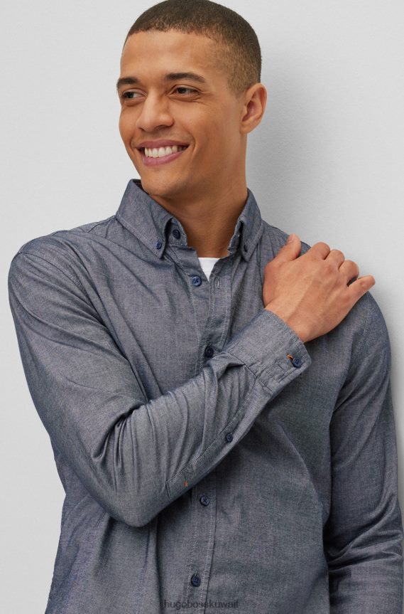4TFNJN1730 أزرق غامق Hugo Boss قميص بقصة ضيقة من قطن أكسفورد المطاطي هوغو باللون الأزرق الداكن