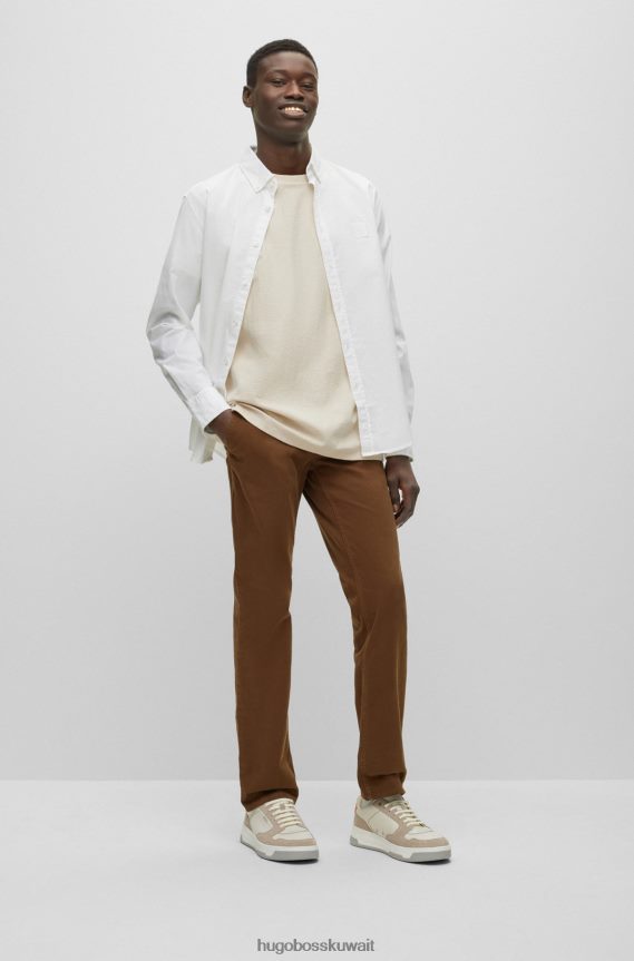 4TFNJN1731 أبيض Hugo Boss قميص هوغو أبيض بقصة ضيقة من قطن أكسفورد المطاطي