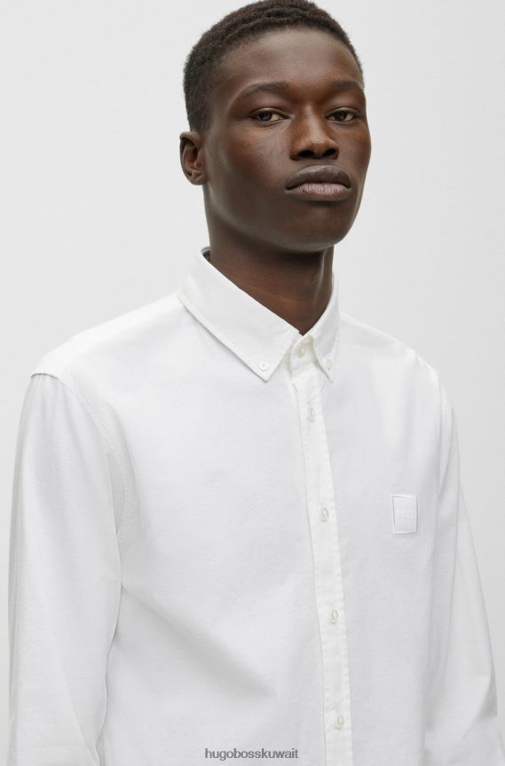4TFNJN1731 أبيض Hugo Boss قميص هوغو أبيض بقصة ضيقة من قطن أكسفورد المطاطي