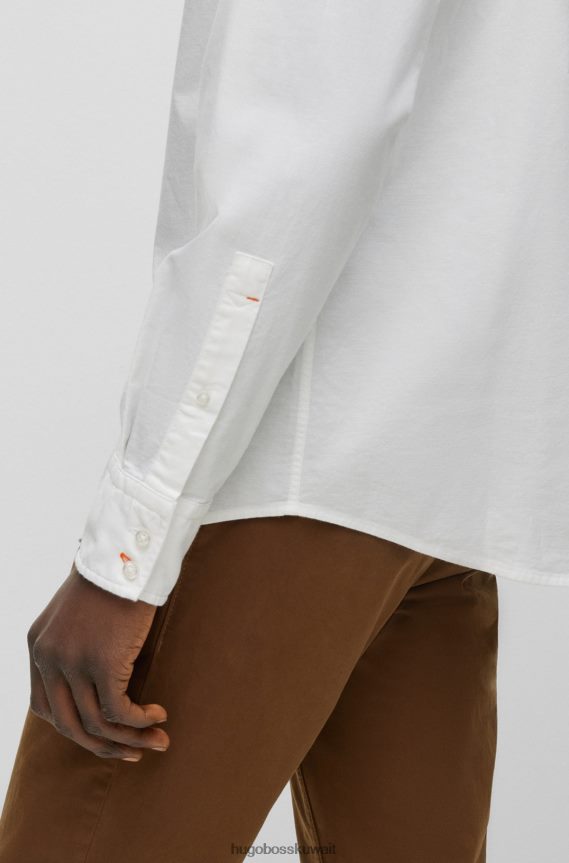 4TFNJN1731 أبيض Hugo Boss قميص هوغو أبيض بقصة ضيقة من قطن أكسفورد المطاطي