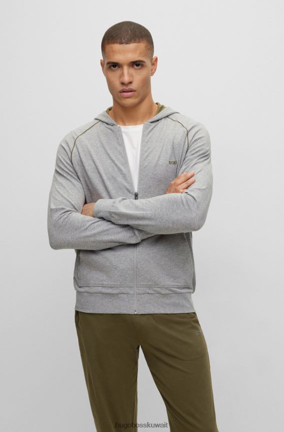 4TFNJN1739 رمادي Hugo Boss سترة هوغو بغطاء للرأس من القطن المطاطي مع شعار رمادي