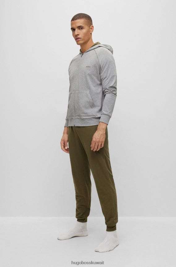 4TFNJN1739 رمادي Hugo Boss سترة هوغو بغطاء للرأس من القطن المطاطي مع شعار رمادي