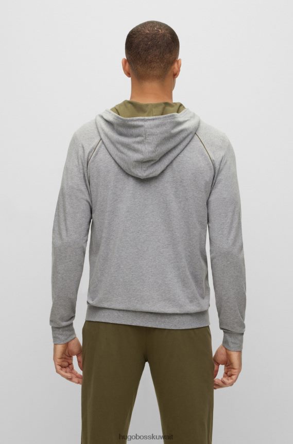 4TFNJN1739 رمادي Hugo Boss سترة هوغو بغطاء للرأس من القطن المطاطي مع شعار رمادي