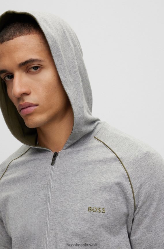 4TFNJN1739 رمادي Hugo Boss سترة هوغو بغطاء للرأس من القطن المطاطي مع شعار رمادي