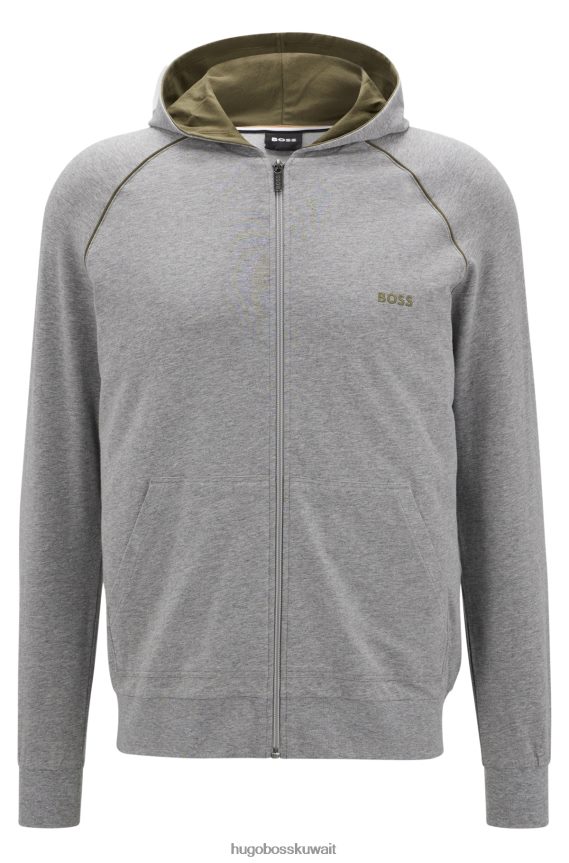 4TFNJN1739 رمادي Hugo Boss سترة هوغو بغطاء للرأس من القطن المطاطي مع شعار رمادي