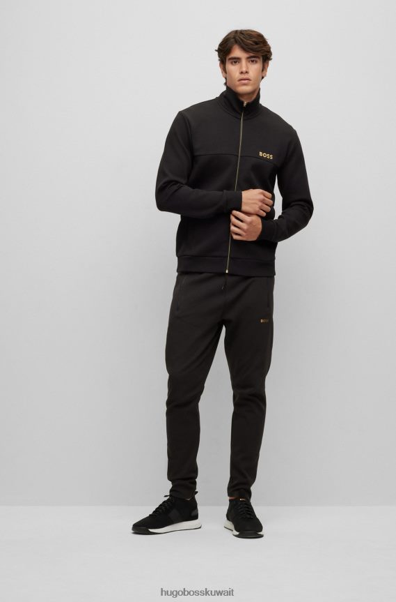 4TFNJN1741 أسود Hugo Boss بدلة رياضية سوداء بحاشية بسحاب مع تفاصيل مثقبة من Hugo