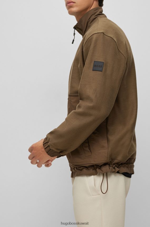 4TFNJN1742 الكاكي Hugo Boss سويت شيرت من مواد مختلطة بقصة عادية مع خط عنق بسحاب هوغو كاكي