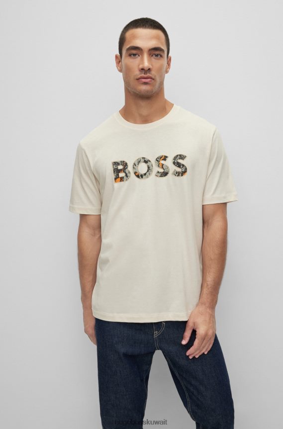4TFNJN1743 أبيض Hugo Boss تيشيرت هوغو من الجيرسي القطني الأبيض بقصة مريحة مع شعار فني