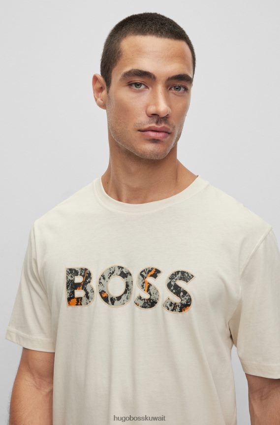 4TFNJN1743 أبيض Hugo Boss تيشيرت هوغو من الجيرسي القطني الأبيض بقصة مريحة مع شعار فني