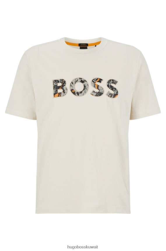 4TFNJN1743 أبيض Hugo Boss تيشيرت هوغو من الجيرسي القطني الأبيض بقصة مريحة مع شعار فني