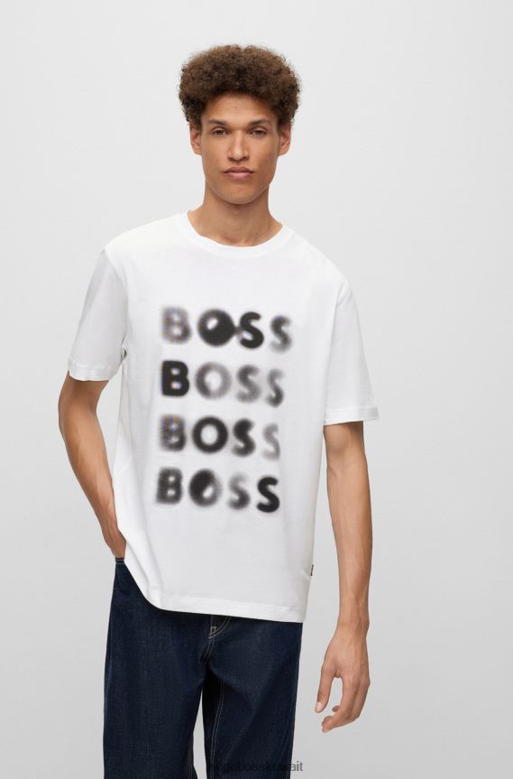 4TFNJN1745 أبيض Hugo Boss تيشيرت هوغو من الجيرسي القطني المريح مع شعار عمل فني باللون الأبيض