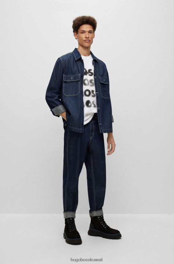 4TFNJN1745 أبيض Hugo Boss تيشيرت هوغو من الجيرسي القطني المريح مع شعار عمل فني باللون الأبيض