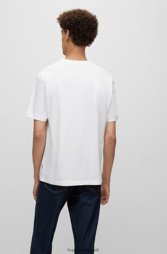 4TFNJN1745 أبيض Hugo Boss تيشيرت هوغو من الجيرسي القطني المريح مع شعار عمل فني باللون الأبيض