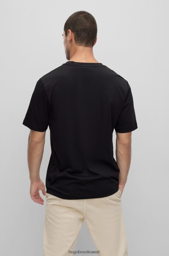 4TFNJN1747 أسود Hugo Boss تي شيرت أسود من الجيرسي القطني بقصة مريحة مع شعار Hugo الفني