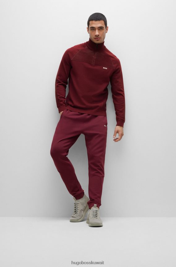 4TFNJN1749 وردي غامق Hugo Boss سترة هوغو ذات لون وردي داكن مع سحاب عنق من القطن العضوي مع خطوط بلونين