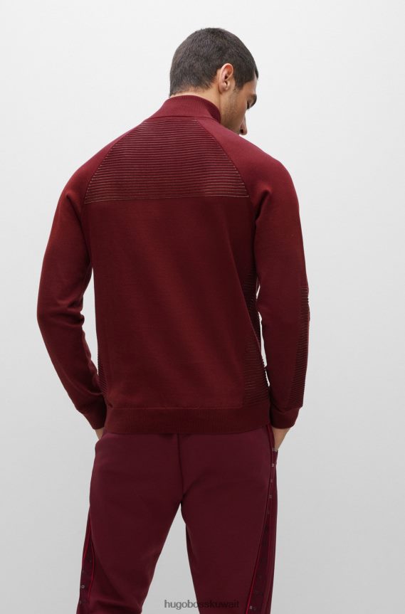 4TFNJN1749 وردي غامق Hugo Boss سترة هوغو ذات لون وردي داكن مع سحاب عنق من القطن العضوي مع خطوط بلونين