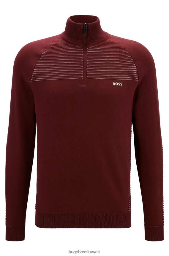 4TFNJN1749 وردي غامق Hugo Boss سترة هوغو ذات لون وردي داكن مع سحاب عنق من القطن العضوي مع خطوط بلونين