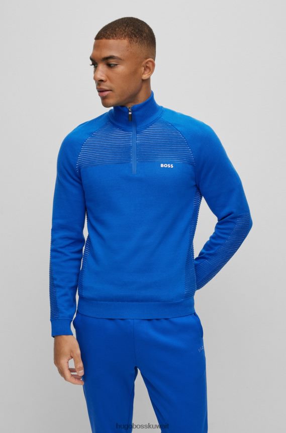 4TFNJN1750 أزرق Hugo Boss سترة هوغو زرقاء من القطن العضوي برقبة بسحاب مع خطوط بلونين