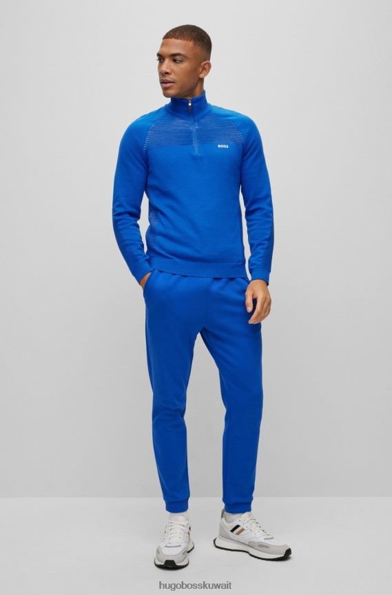 4TFNJN1750 أزرق Hugo Boss سترة هوغو زرقاء من القطن العضوي برقبة بسحاب مع خطوط بلونين