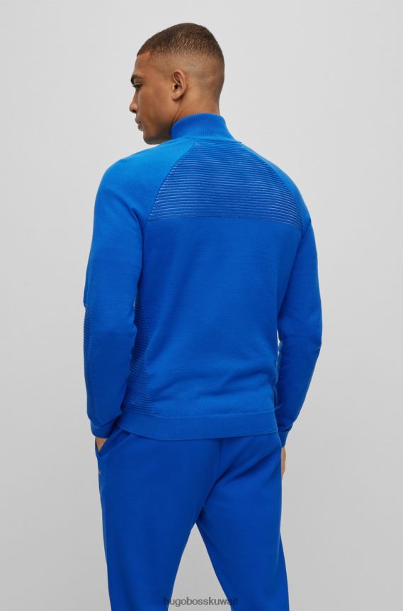 4TFNJN1750 أزرق Hugo Boss سترة هوغو زرقاء من القطن العضوي برقبة بسحاب مع خطوط بلونين