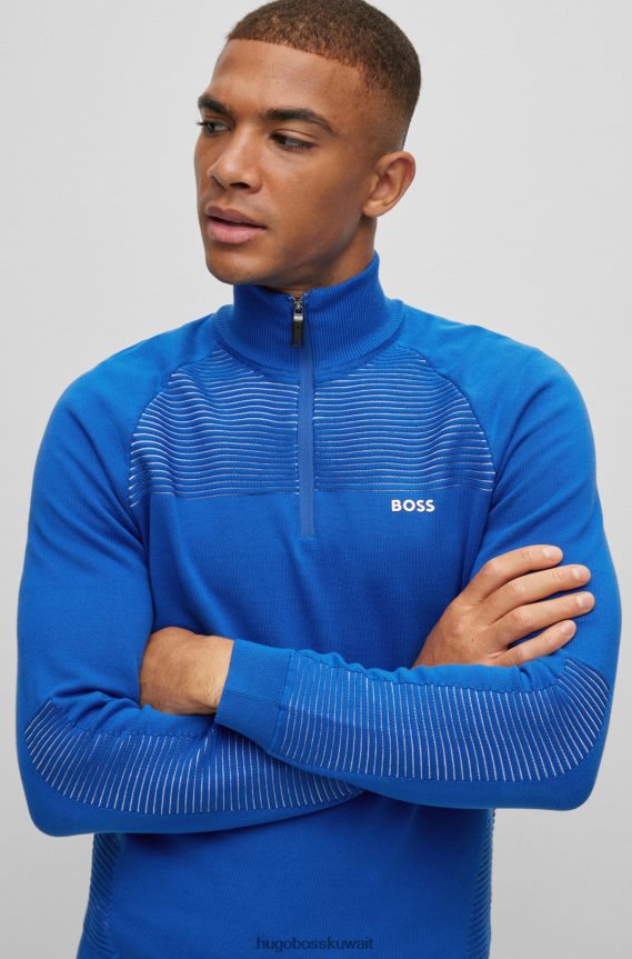 4TFNJN1750 أزرق Hugo Boss سترة هوغو زرقاء من القطن العضوي برقبة بسحاب مع خطوط بلونين