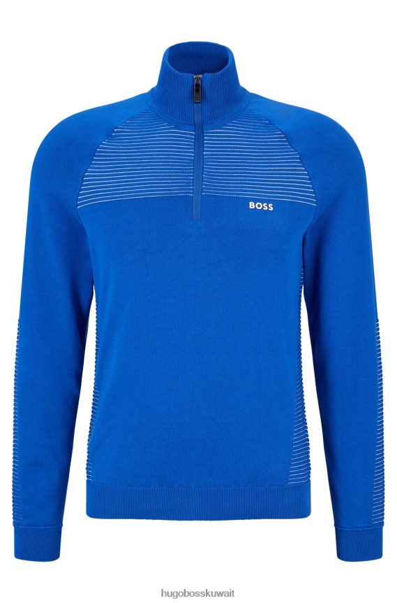 4TFNJN1750 أزرق Hugo Boss سترة هوغو زرقاء من القطن العضوي برقبة بسحاب مع خطوط بلونين