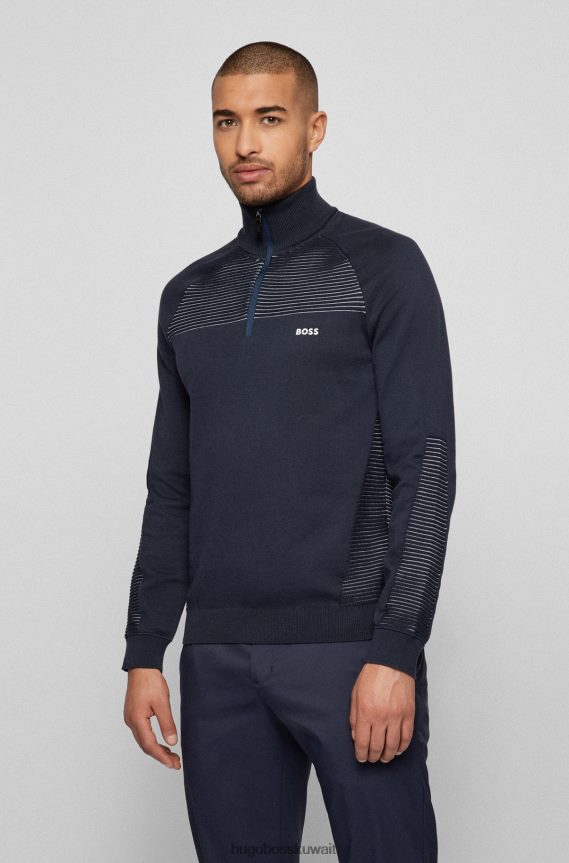 4TFNJN1751 أزرق غامق Hugo Boss سترة Hugo من القطن العضوي برقبة بسحاب مع خطوط بلونين باللون الأزرق الداكن