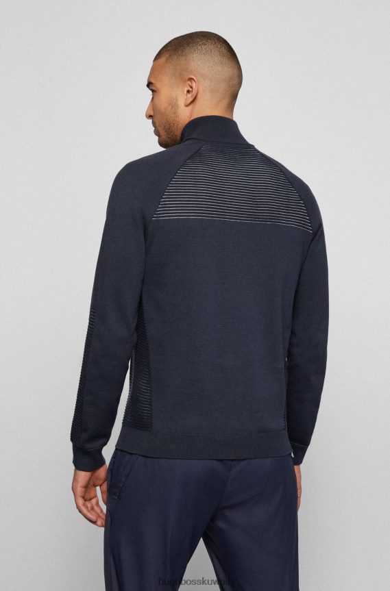 4TFNJN1751 أزرق غامق Hugo Boss سترة Hugo من القطن العضوي برقبة بسحاب مع خطوط بلونين باللون الأزرق الداكن