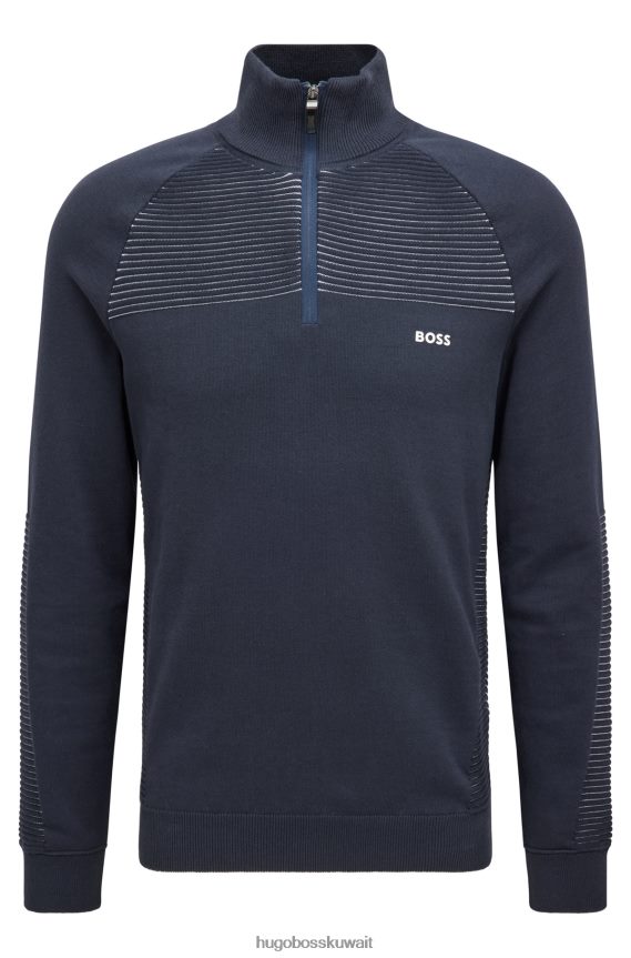 4TFNJN1751 أزرق غامق Hugo Boss سترة Hugo من القطن العضوي برقبة بسحاب مع خطوط بلونين باللون الأزرق الداكن