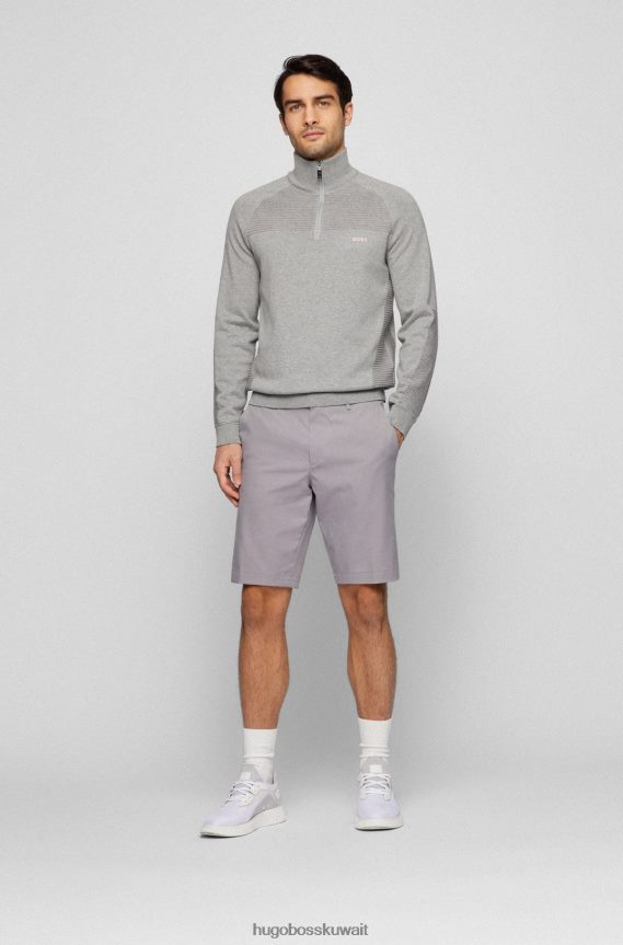 4TFNJN1752 رمادي فاتح Hugo Boss سترة من القطن العضوي برقبة بسحاب مع خطوط بلونين باللون الرمادي الفاتح