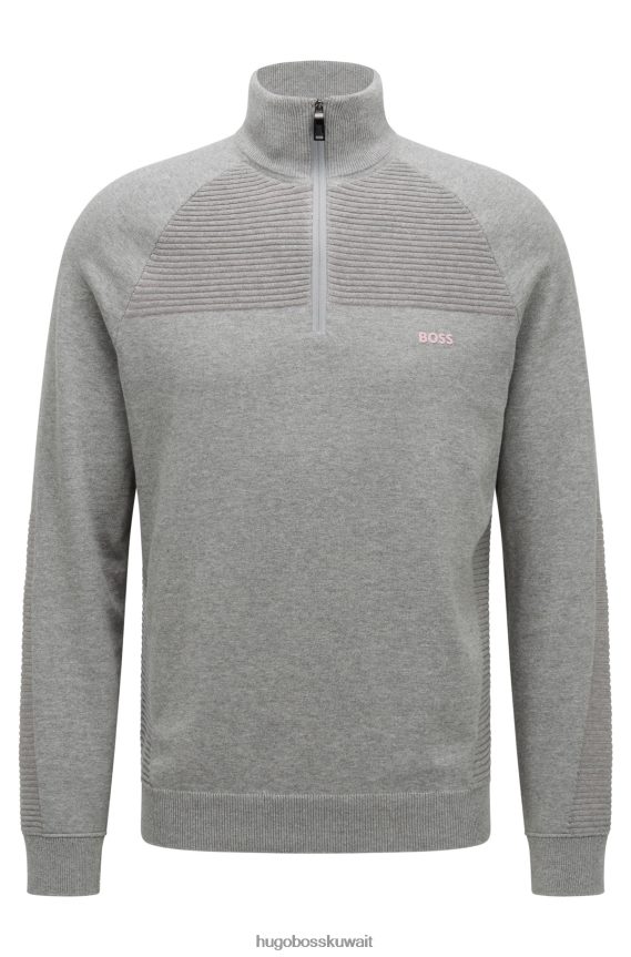 4TFNJN1752 رمادي فاتح Hugo Boss سترة من القطن العضوي برقبة بسحاب مع خطوط بلونين باللون الرمادي الفاتح