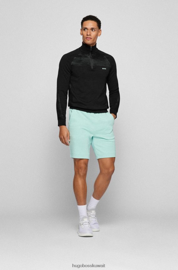 4TFNJN1753 أسود Hugo Boss سترة سوداء من القطن العضوي برقبة بسحاب مع خطوط بلونين