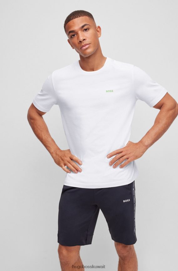 4TFNJN1754 أبيض Hugo Boss تي شيرت من القطن المطاطي مع شعار هوغو باللون الأبيض