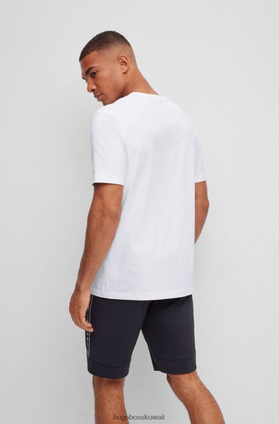 4TFNJN1754 أبيض Hugo Boss تي شيرت من القطن المطاطي مع شعار هوغو باللون الأبيض