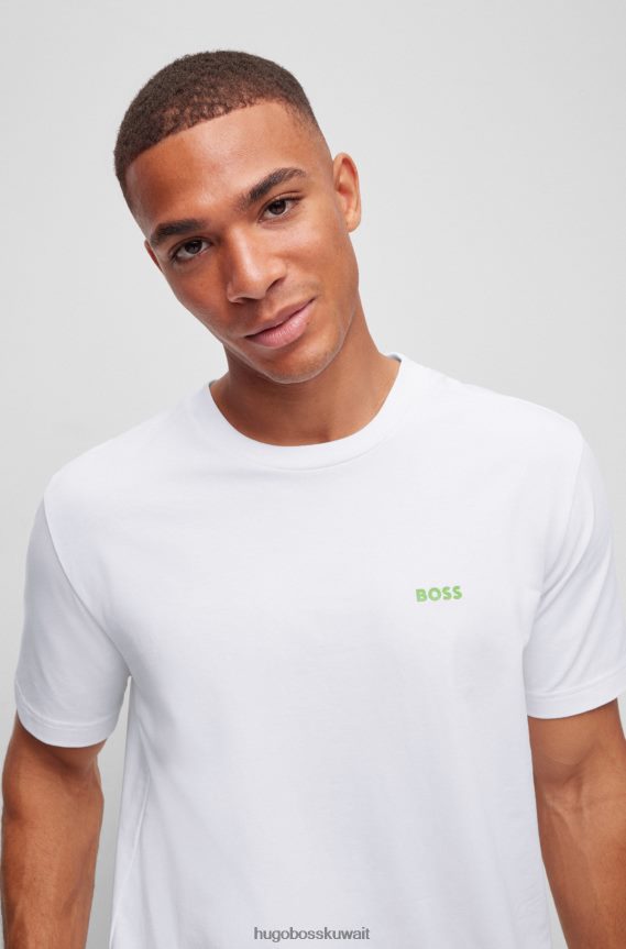 4TFNJN1754 أبيض Hugo Boss تي شيرت من القطن المطاطي مع شعار هوغو باللون الأبيض