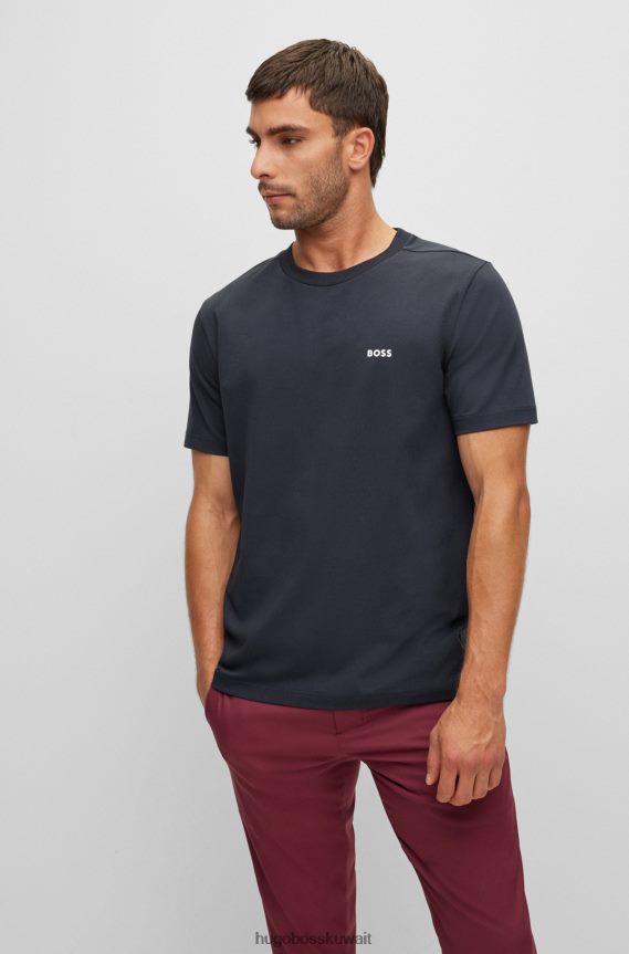 4TFNJN1755 أزرق غامق Hugo Boss تيشيرت هوغو من القطن المطاطي باللون الأزرق الداكن مع شعار متباين
